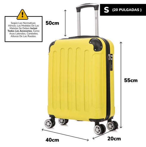 Raykong Maleta Cabina ABS 55x40x20cm (44L) Maxima aprovechamiento de espacio - 20 Pulgadas - Amarillo